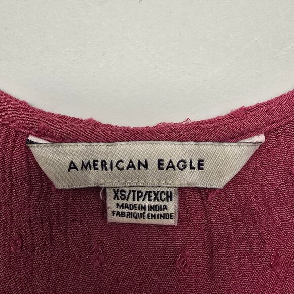 Women's American Eagle Pink V-Neck Boho Swiss Dot 3/4 Sleeve Blouse | Size XS - Picture 8 of 9